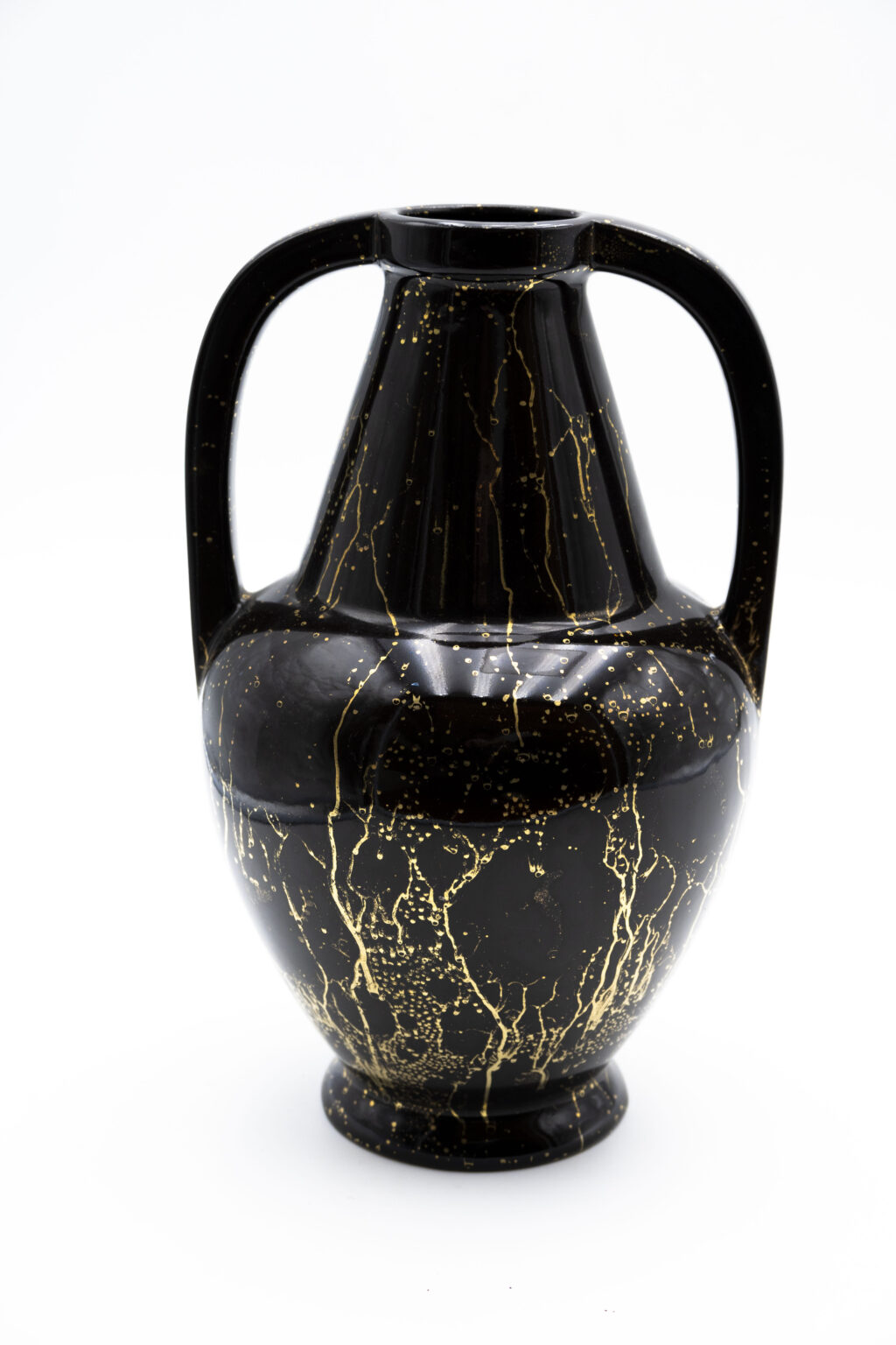 Vase art déco en grès émaillé noir et or signé Lucien Brisdoux, circa 1930